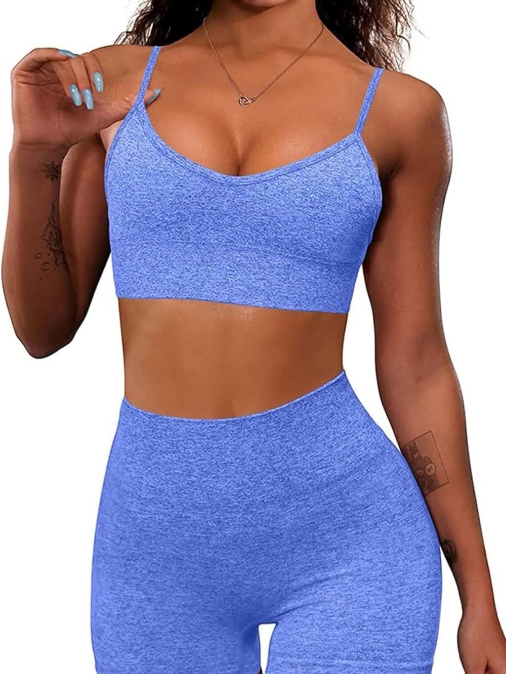 Seamless Light Blue Crop Bralette & High-Waist Shorts Set